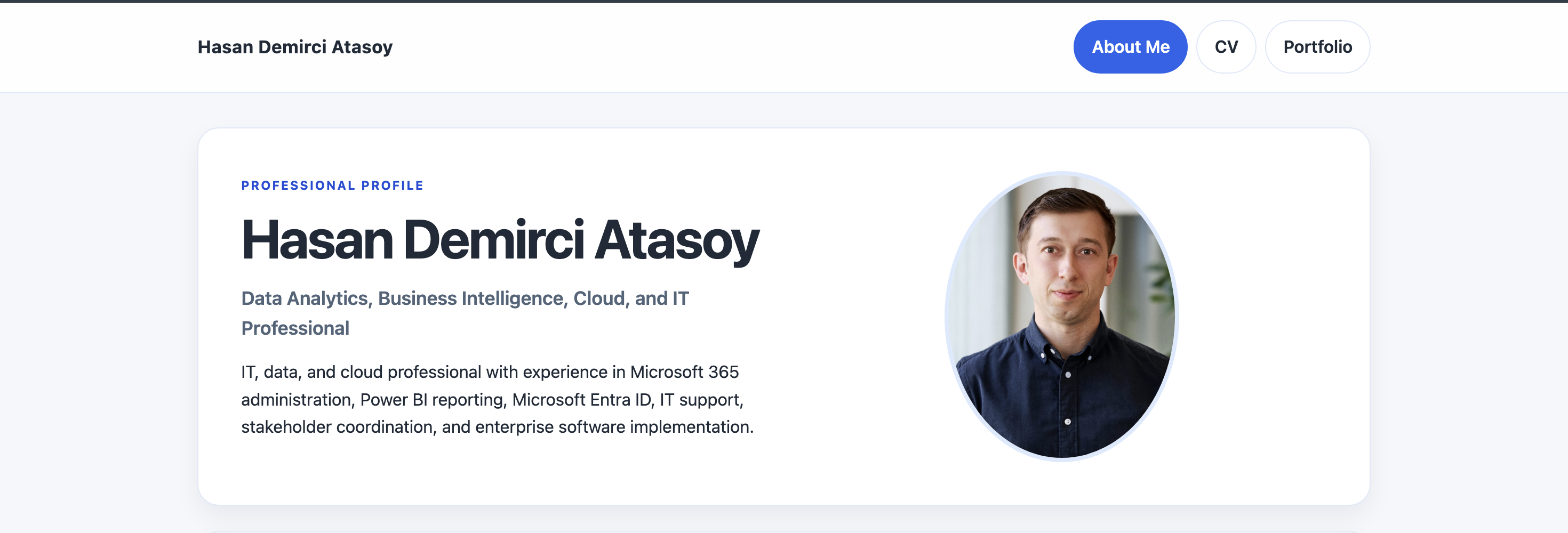 Desktop view of the professional portfolio website